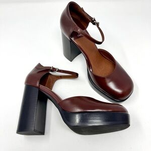 Jeffery Campbell Brown Sophia Platform Mary Jane Heels Chunky Block Heel